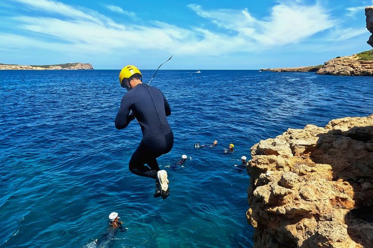 Guided coasteering jump in Ibiza with safe technique and route assessment